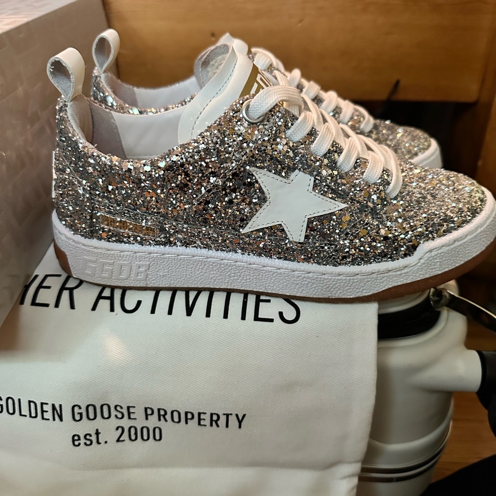 Golden Goose Silver White Glitter Sneakers